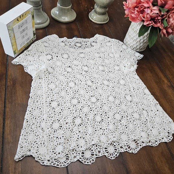 Alfani Tops - Alfani  Crochet Lace Mesh  Blouse